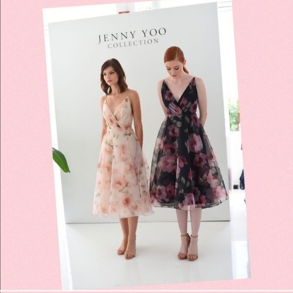 Jenny Yoo Sabrina Tea Length Floral Organza Chiffon A-Line Midi Dress Wedding 4 - Picture 6 of 16